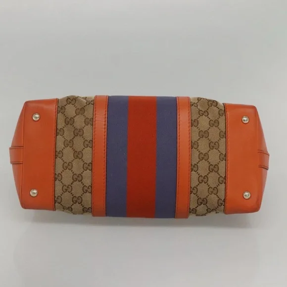 SOLD 🛑 GUCCI GG Canvas Sherry Line Hand Bag 2way Blue Beige Orange - Picture 9 of 17